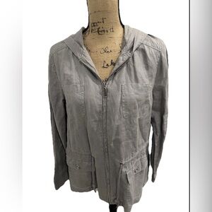 Saint Tropez West 100% Linen Jacket Lightweight Full Zip Top Hooded Womens L